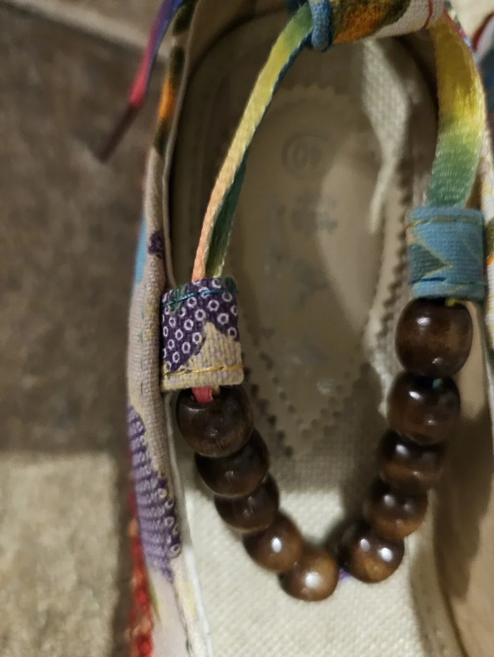 Xiruyi Bohemian Floral Canvas Flats Wooden Bead Ankle Strap Rainbow Tie Size 9
